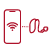 Red smartphone and hearing aid icon with wireless signal
